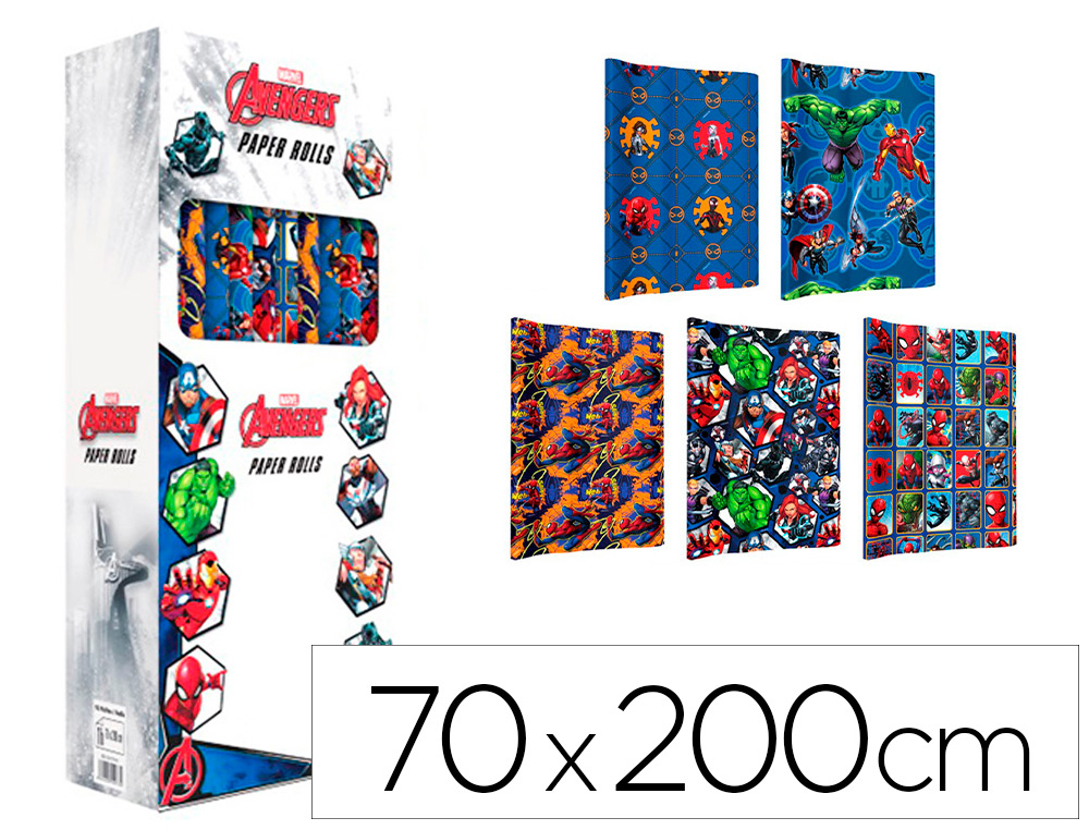 PAPEL DE REGALO BASIKA MARVEL ROLLO ANCHO 70 CM LONGITUD 2 MT DISEOS SURTIDOS