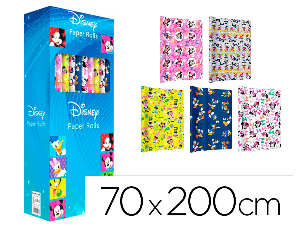 PAPEL DE REGALO BASIKA DISNEY ROLLO ANCHO 70 CM LONGITUD 2 MT DISEOS SURTIDOS