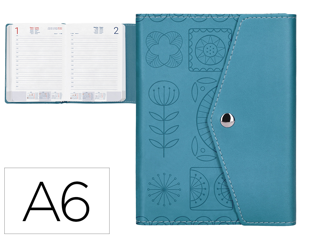 AGENDA ENCUADERNADA LIDERPAPEL THERASIA MINI 2024 DIA PAGINA COLOR TURQUESA PAPEL 70 GR
