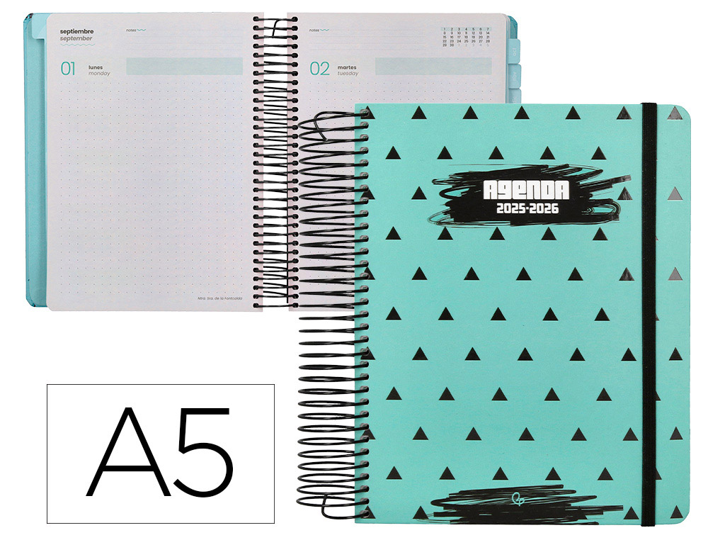 AGENDA ESCOLAR LIDERPAPEL 25-26 ESPIRAL PATTERNS TRIANGULOS DIA PAGINA A5 BILINGE PAPEL FSC 80 GR