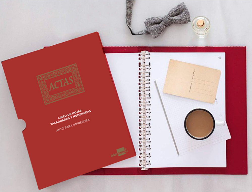LIBRO LIDERPAPEL DIN A4 ACTAS 30 ANILLAS CON 100 HOJAS MOVIBLES TALADRADAS Y NUMERADAS COLOR BURDEOS