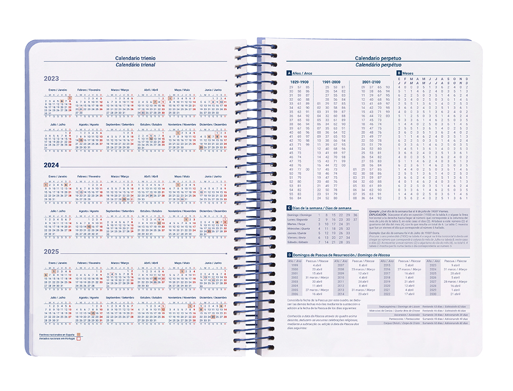 AGENDA ESPIRAL LIDERPAPEL CLASSIC A5 2024 SEMANA VISTA PORTADA POLIPROPILENO PAPEL 70 GR COLOR AZUL
