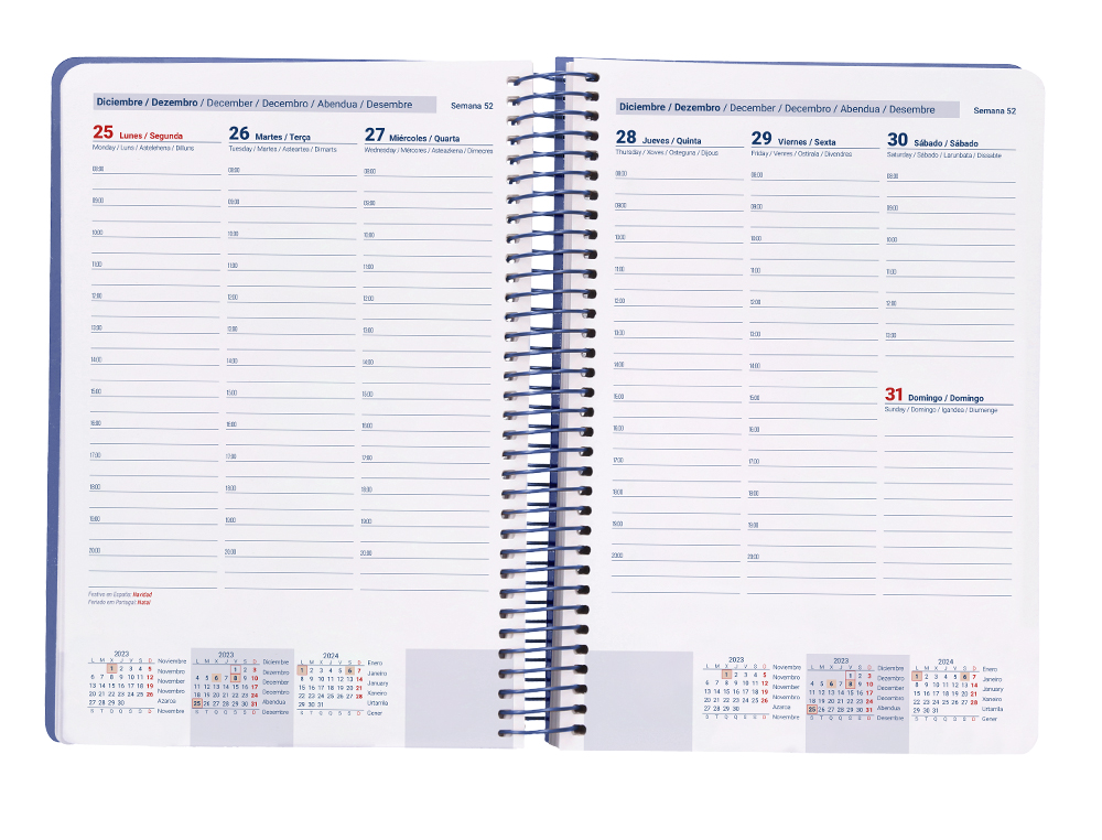 AGENDA ESPIRAL LIDERPAPEL CLASSIC A5 2024 SEMANA VISTA PORTADA POLIPROPILENO PAPEL 70 GR COLOR AZUL
