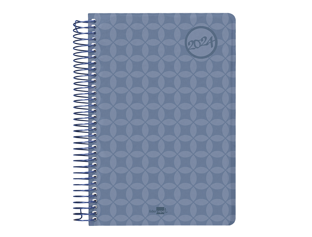AGENDA ESPIRAL LIDERPAPEL CLASSIC A5 2024 SEMANA VISTA PORTADA POLIPROPILENO PAPEL 70 GR COLOR AZUL