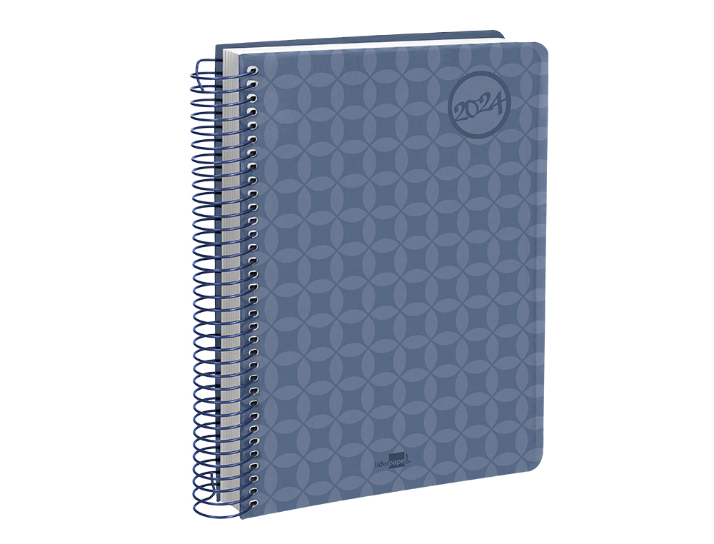 AGENDA ESPIRAL LIDERPAPEL CLASSIC A5 2024 SEMANA VISTA PORTADA POLIPROPILENO PAPEL 70 GR COLOR AZUL