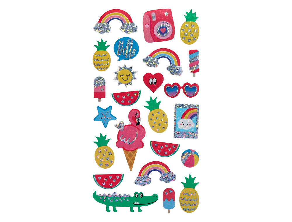 PEGATINAS IMAGINOVO DISEÑOS SURTIDOS VERANO CON BRILLO 214X100 MM EN BLISTER