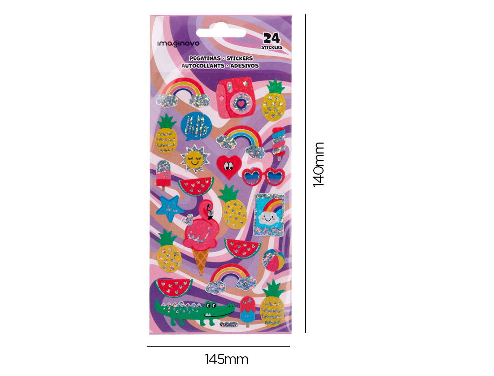 PEGATINAS IMAGINOVO DISEÑOS SURTIDOS VERANO CON BRILLO 214X100 MM EN BLISTER