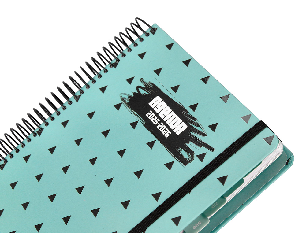 AGENDA ESCOLAR LIDERPAPEL 25-26 ESPIRAL PATTERNS TRIANGULOS DIA PAGINA A5 BILINGÜE PAPEL FSC 80 GR