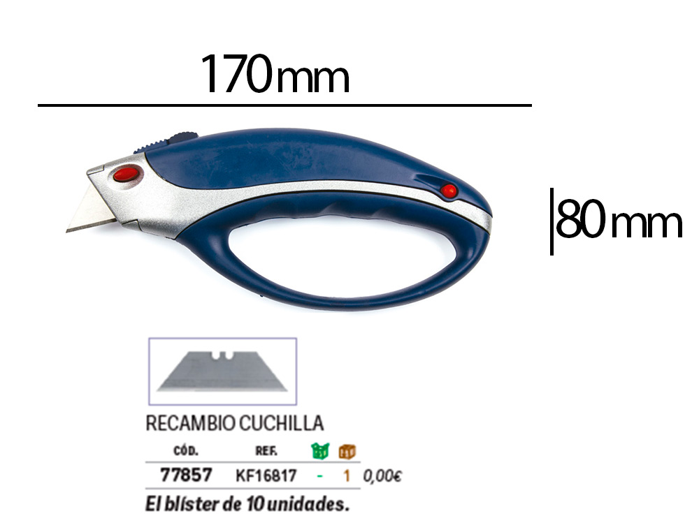 CUTER Q-CONNECT XS6200 METALICO ANCHO AZUL Y GRIS CON MANGO DE PLASTICO Y COMPARTIMENTO PARA CUCHILLAS