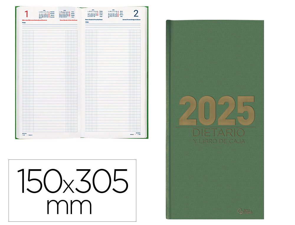 DIETARIO LIDERPAPEL 2025 DOS TERCIOS 15X30,5 CM COLOR VERDE PAPEL 70 GR