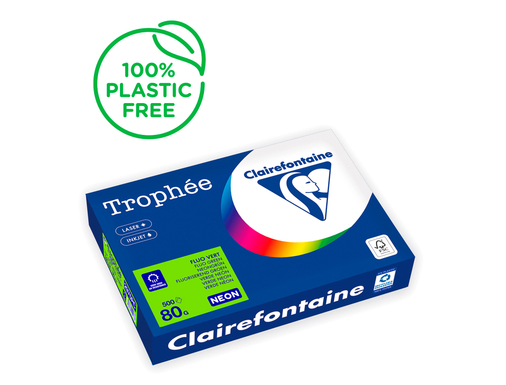 PAPEL COLOR TROPHEE A4 80GR VERDE NEON PAQUETE DE 500 HOJAS