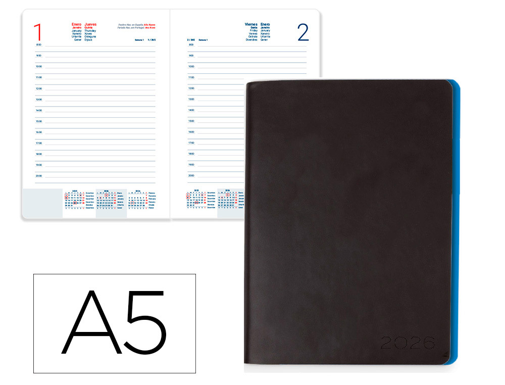 AGENDA ENCUADERNADA LIDERPAPEL SIFNOS A5 2026 DIA PAGINA AZUL PAPEL 70 GR FSC