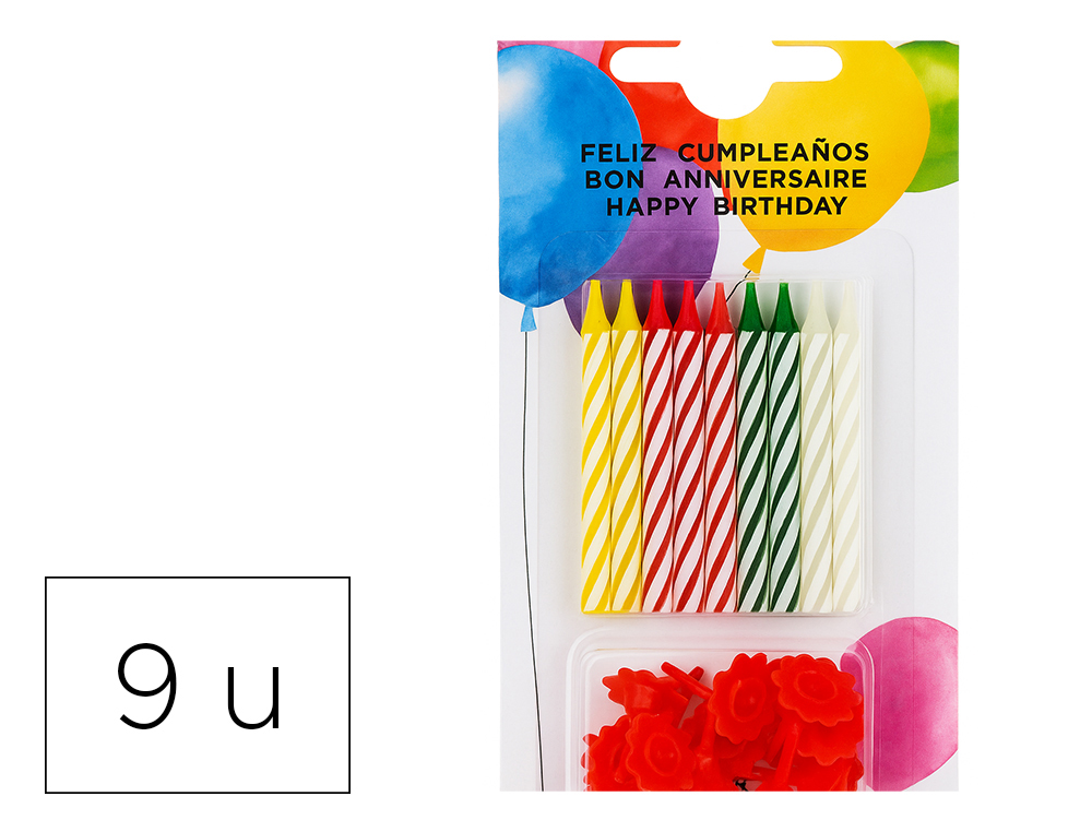 VELAS CUMPLEAOS CON SOPORTE BLISTER DE 20 UNIDADES COLORES SURTIDOS