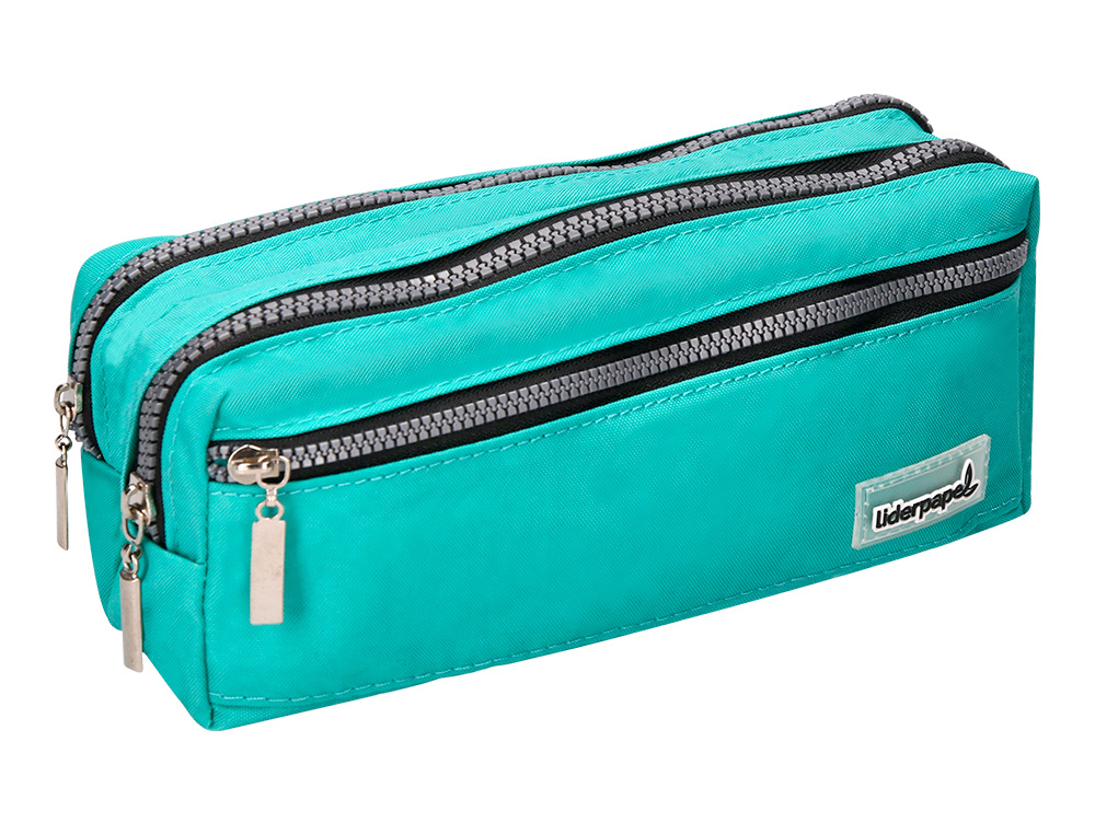 BOLSO ESCOLAR LIDERPAPEL PORTATODO RECTANGULAR 3 BOLSILLOS CELESTE 210X80X85 MM