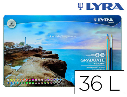 LAPICES DE COLORES LYRA GRADUATE AQUARELL CAJA METALICA DE 36 COLORES SURTIDOS + PINCEL