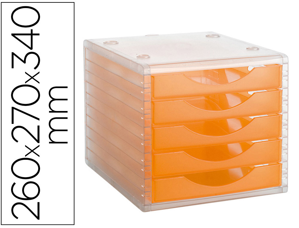 FICHERO CAJONES DE SOBREMESA ARCHIVO 2000 APILABLE 5 CAJONES NARANJA TRANSLUCIDO 260X270X340 MM