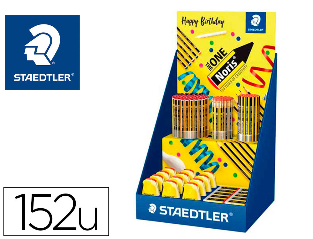 EXPOSITOR SOBREMESA STAEDTLER NORIS 120 DISEO FELIZ ANIVERSARIO 152 UNIDADES SURTIDAS 383X382X250 MM