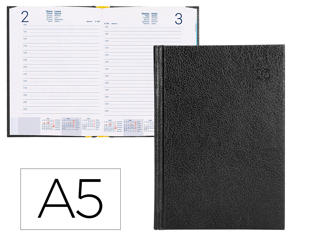 AGENDA ENCUADERNADA LIDERPAPEL CORFU 15X21 CM 2023 DIA PAGINA COLOR NEGRO PAPEL 60 GR