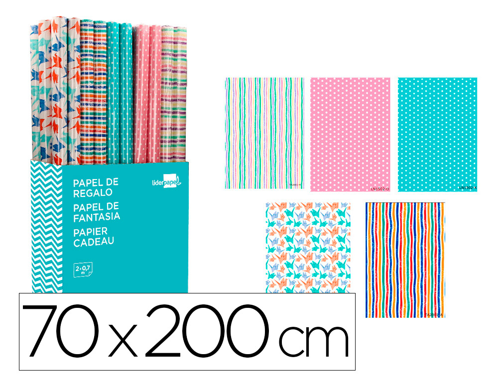 PAPEL DE REGALO LIDERPAPEL TODO AO ROLLO DE 70 X 200 CM SURTIDO B