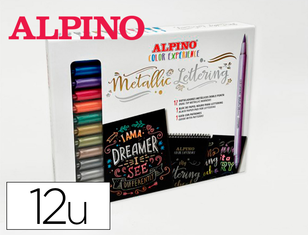 ROTULADOR ALPINO METALLIC LETTERING DOBLE PUNTA ESTUCHE DE 12 UNIDADES COLORES SURTIDOS