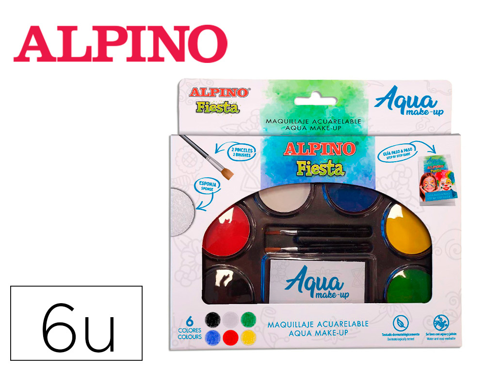 PALETA MAQUILLAJE ALPINO ACUARELABLE PRO 6 COLORES SURTIDOS