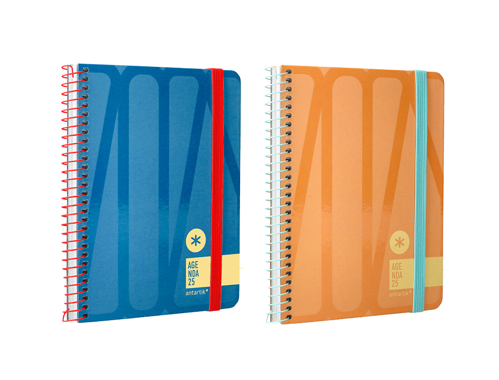 AGENDA ESPIRAL ANTARTIK BOLD A6 2025 SEMANA VISTA COLORES SURTIDOS AZUL Y MELOCOTON PAPEL DE 80 GR