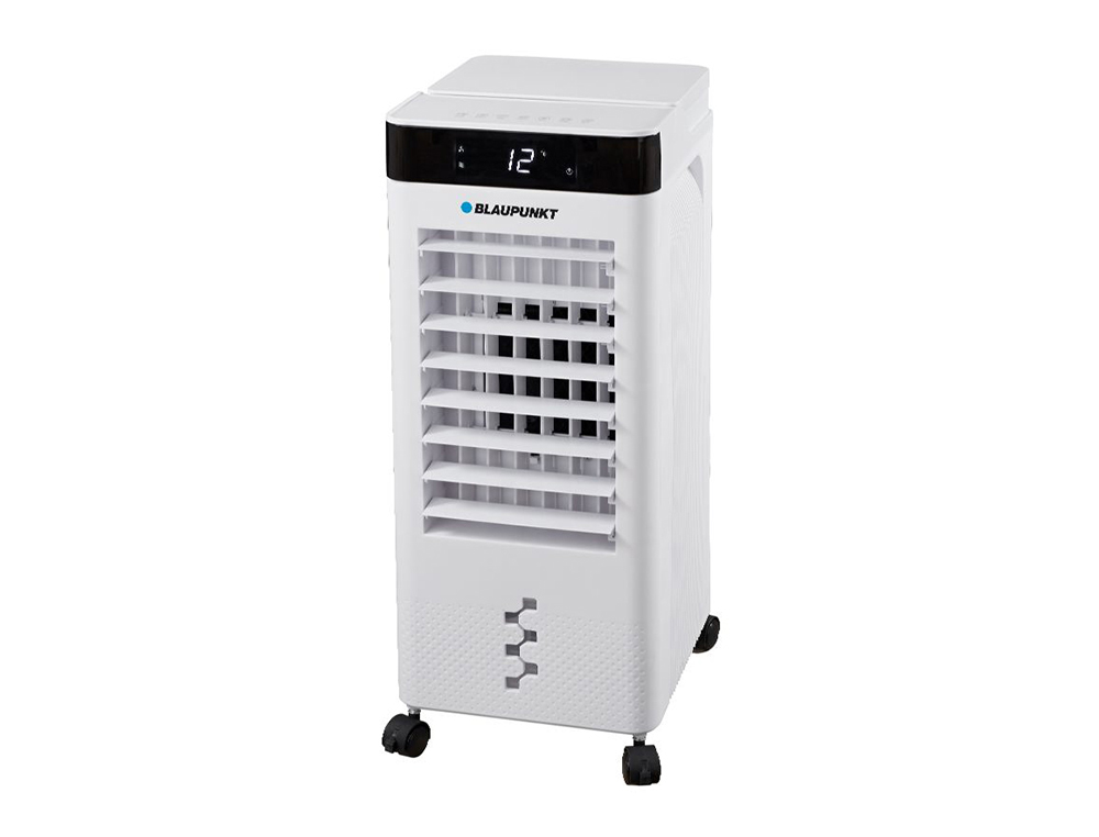 CLIMATIZADOR EVAPORATIVO BLAUPUNKT 65W DEPOSITO 8L 3 VELOCIDADES HASTA 20 M2 CON RUEDAS Y MANDO COLOR BLANCO