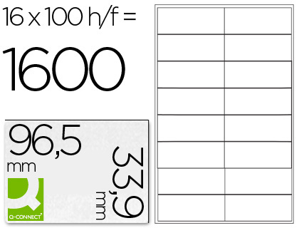 ETIQUETA ADHESIVA Q-CONNECT KF10651 TAMAO 96,5X33,9 MM FOTOCOPIADORA LASER INK-JET CAJA CON 100 HOJAS DIN A4