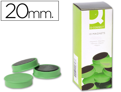 IMAN PARA SUJECION Q-CONNECT IDEAL PARA PIZARRAS MAGNETICAS20 MM VERDE CAJA DE 10 UNIDADES