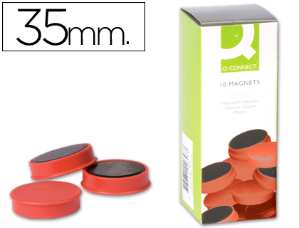 IMAN PARA SUJECION Q-CONNECT IDEAL PARA PIZARRAS MAGNETICAS35 MM ROJO CAJA DE 10 UNIDADES